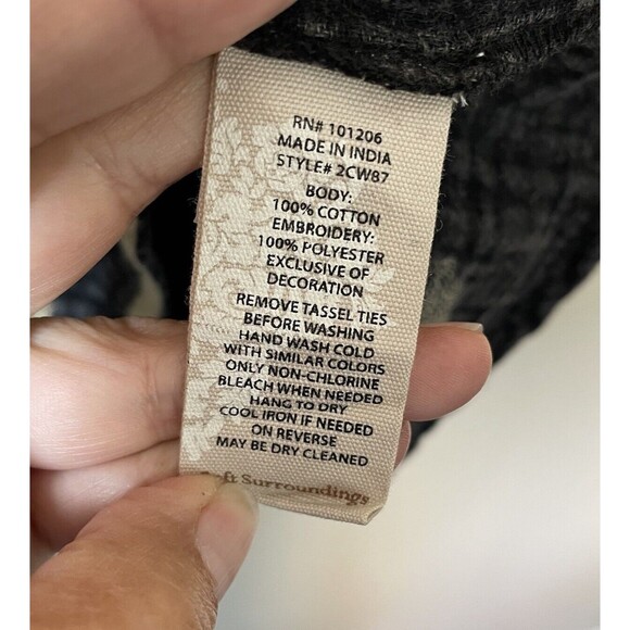 Soft Surroundings Womens M Charcoal Gauze Short Sleeve Gold Embroidered Blouse - Picture 8 of 11